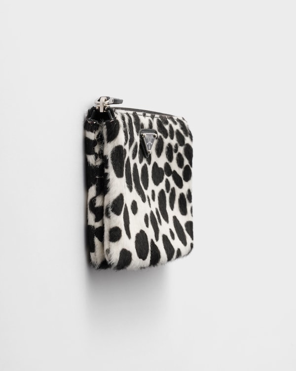 Printed calf hair zipper pouch - White/Black Printed calf hair zipper pouch - White/Black