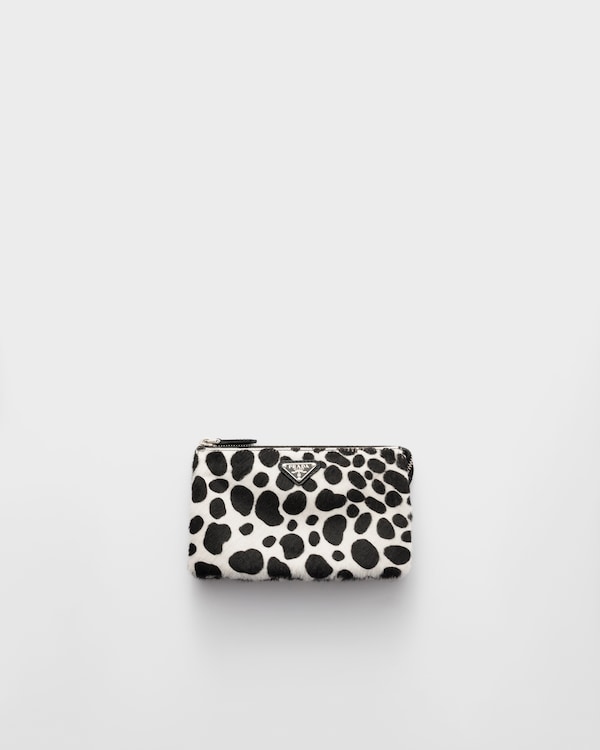 Printed calf hair zipper pouch - White/Black Printed calf hair zipper pouch - White/Black