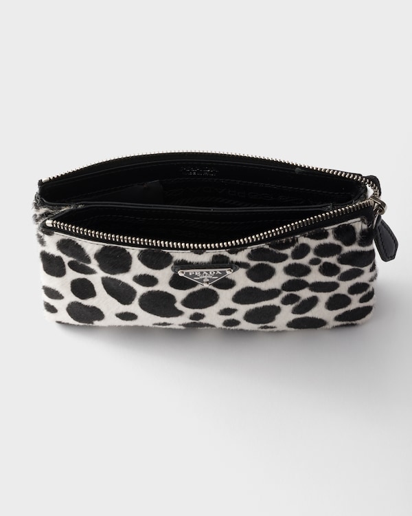 Printed calf hair zipper pouch - White/Black Printed calf hair zipper pouch - White/Black