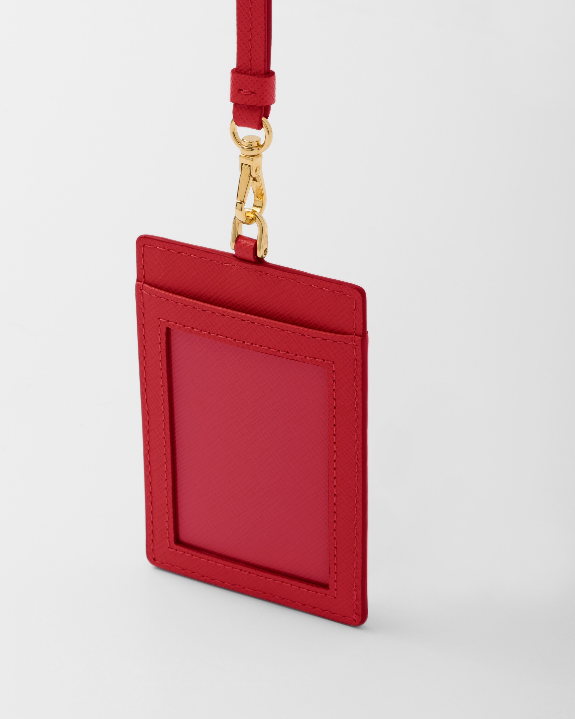 Fiery Red Saffiano Leather Badge Holder Prada