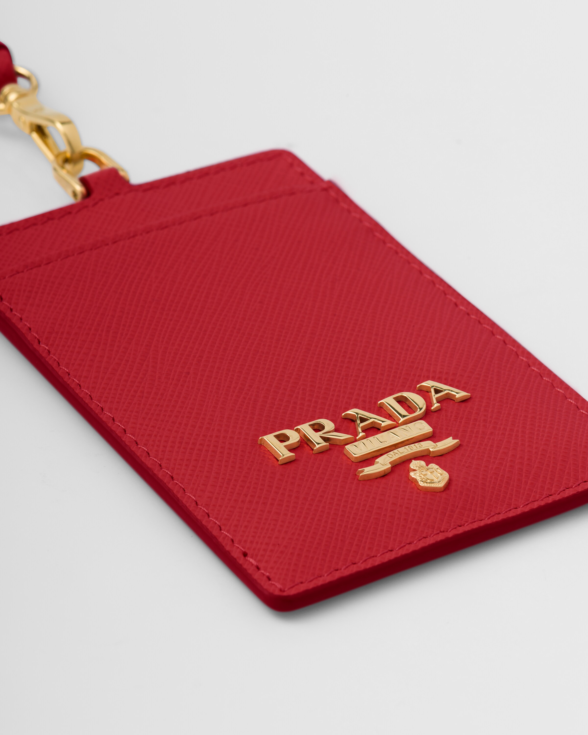 Fiery Red Saffiano Leather Badge Holder Prada