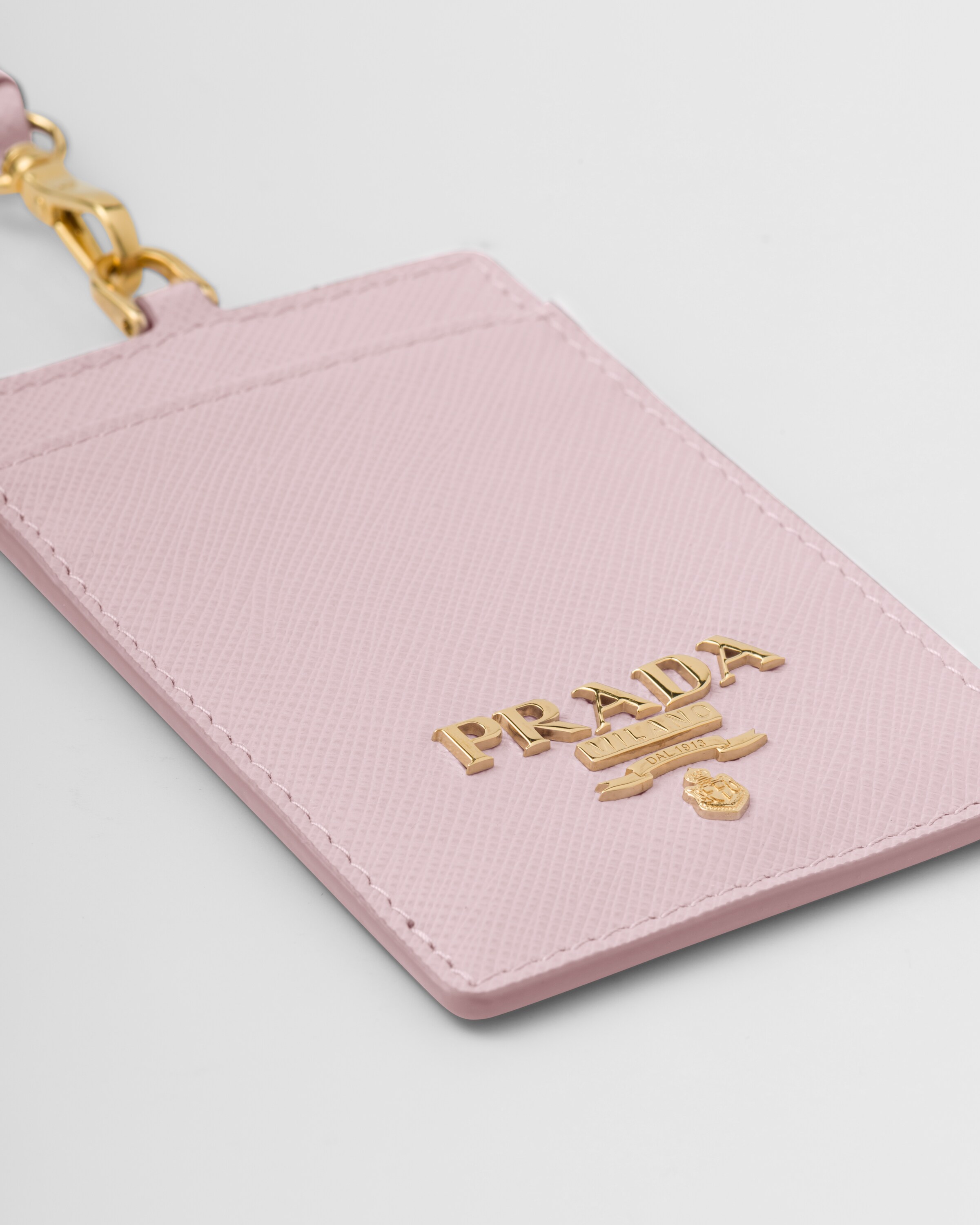 Alabaster Pink Saffiano Leather Badge Holder Prada