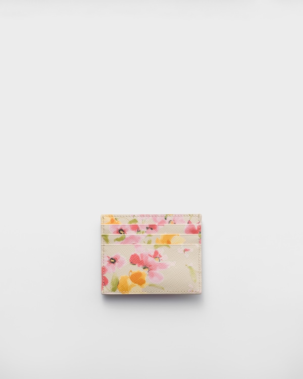 Floral-print Saffiano leather card holder - Waxy White Floral-print Saffiano leather card holder - Waxy White