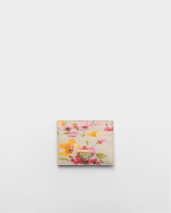 Floral-print Saffiano leather card holder - Waxy White Floral-print Saffiano leather card holder - Waxy White