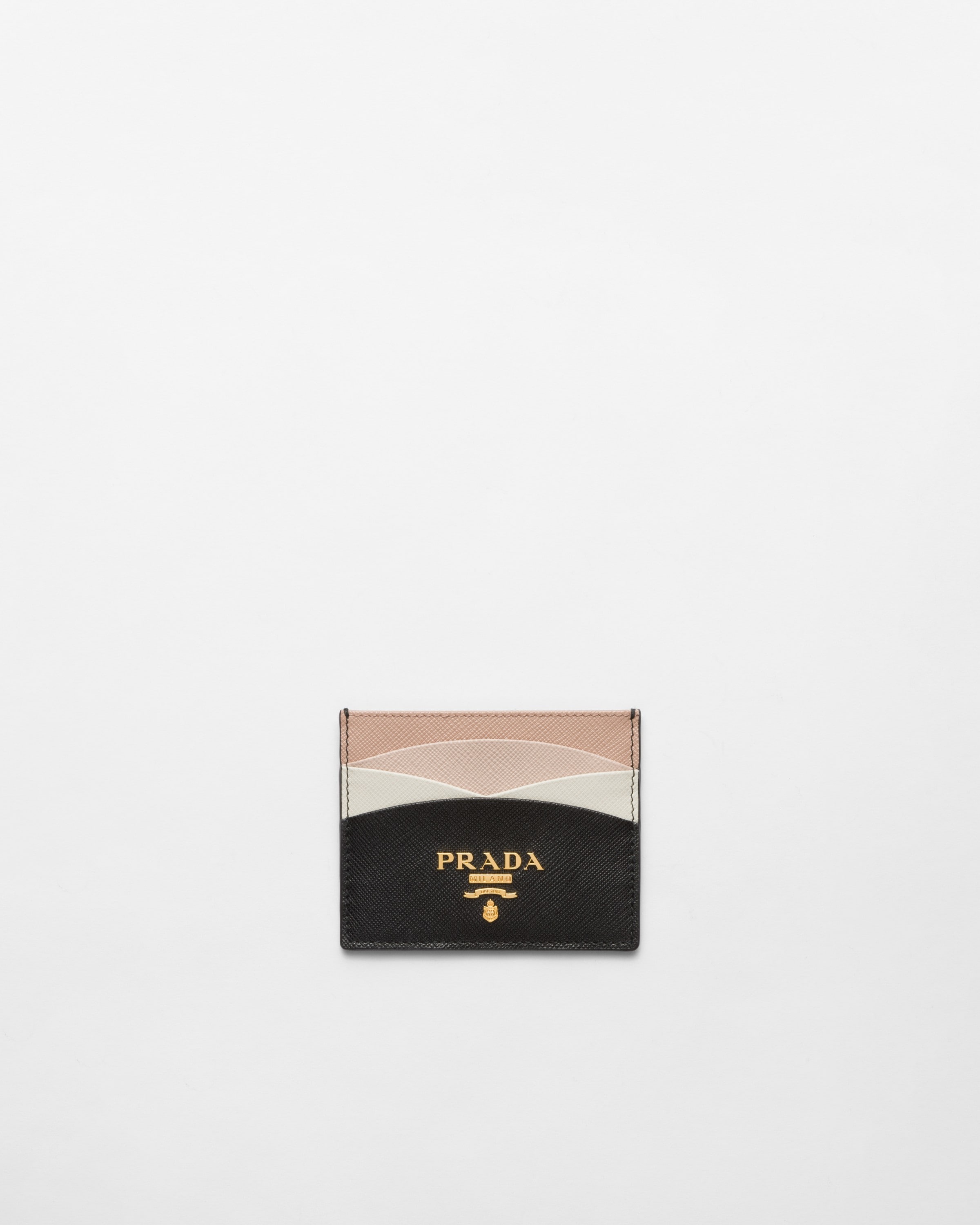 Prada Saffiano Leather Card Holder In Black/pale Pink