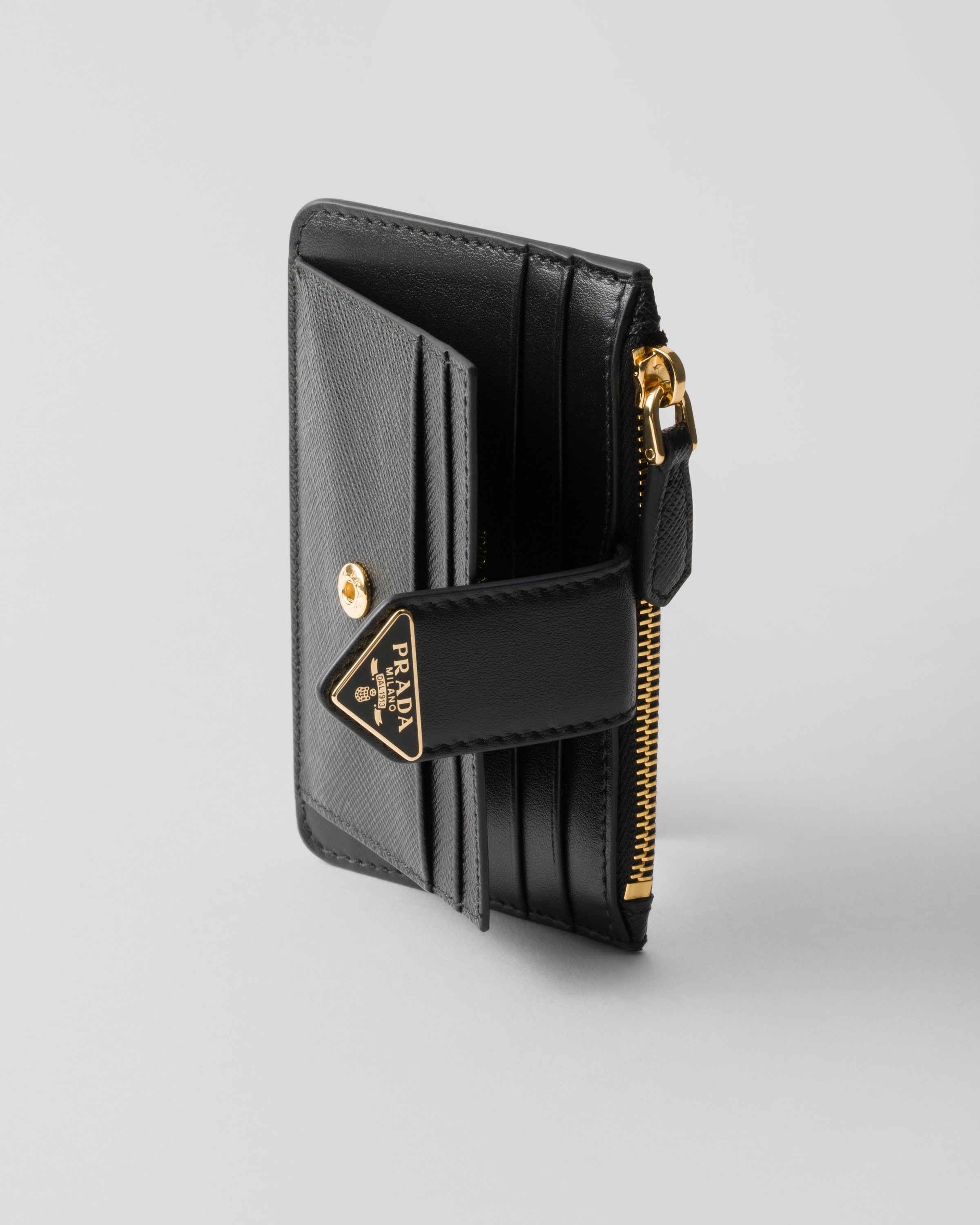 Black Saffiano and smooth leather card holder | PRADA