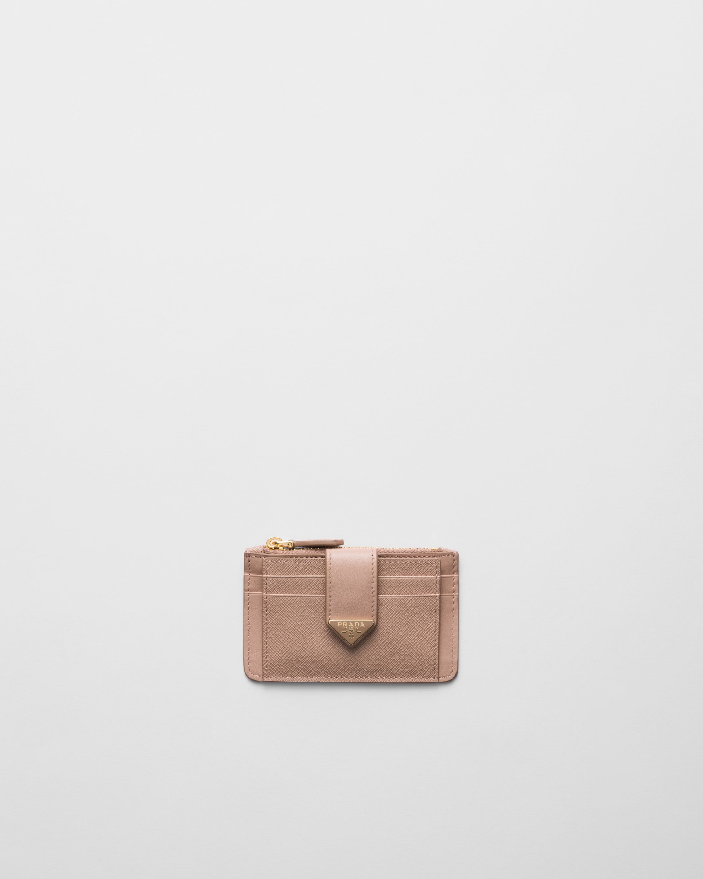 Powder Pink Saffiano and smooth leather card holder | PRADA