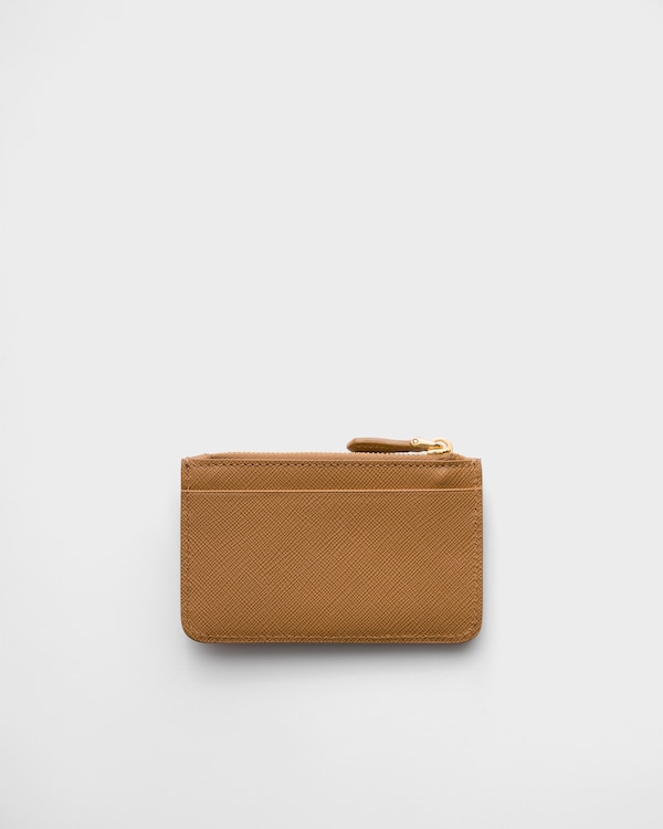 Saffiano and smooth leather card holder - Caramel Saffiano and smooth leather card holder - Caramel
