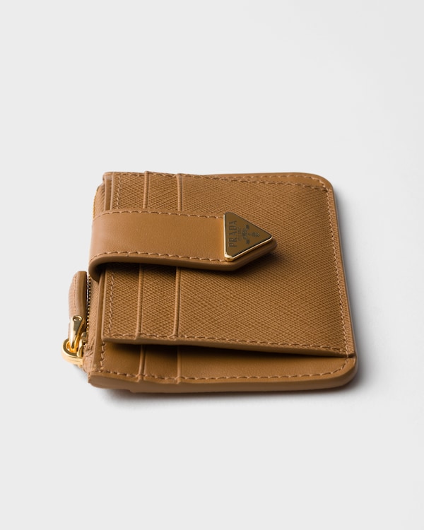 Saffiano and smooth leather card holder - Caramel Saffiano and smooth leather card holder - Caramel