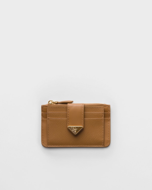 Saffiano and smooth leather card holder - Caramel Saffiano and smooth leather card holder - Caramel