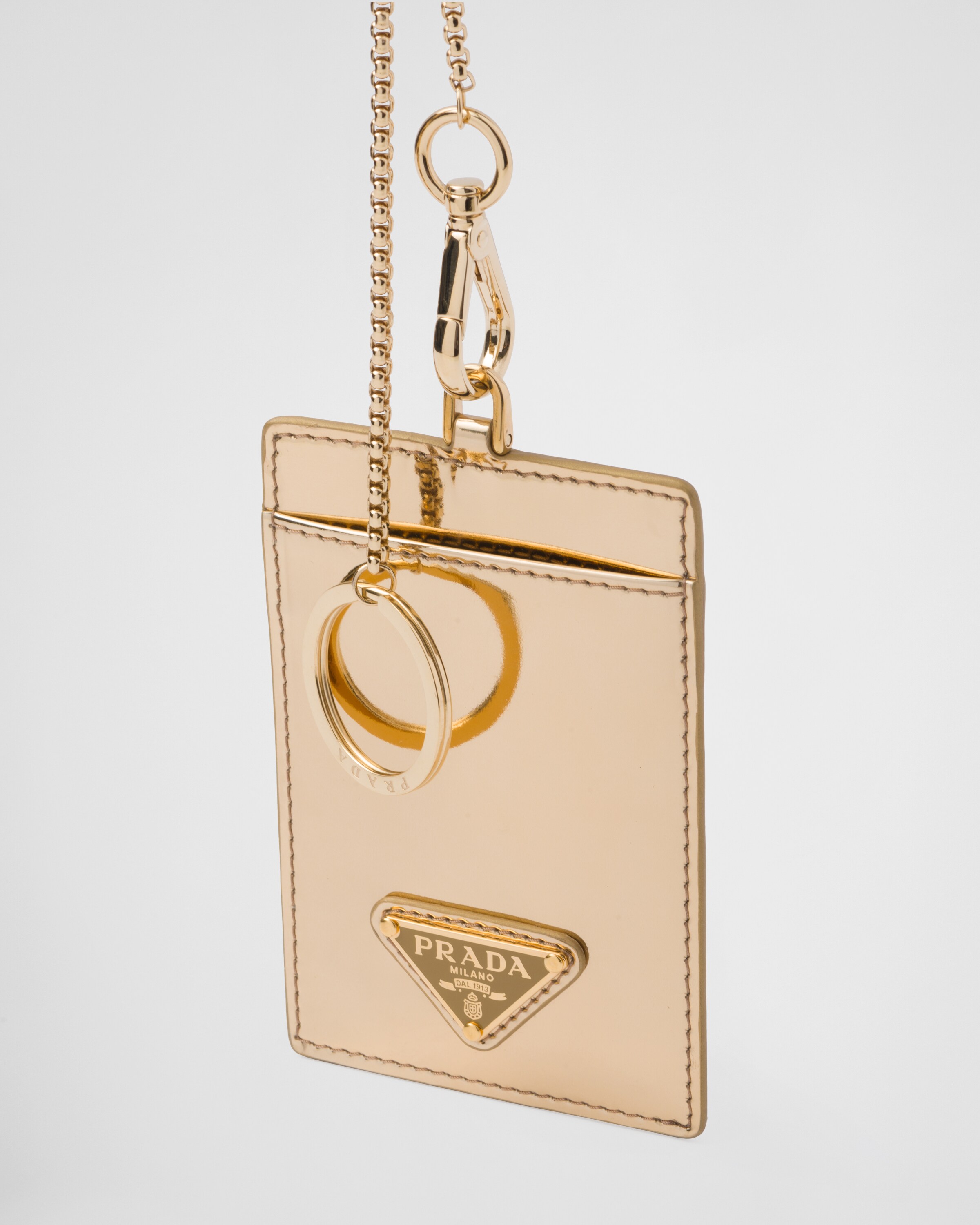 Platinum Brushed leather badge holder Prada