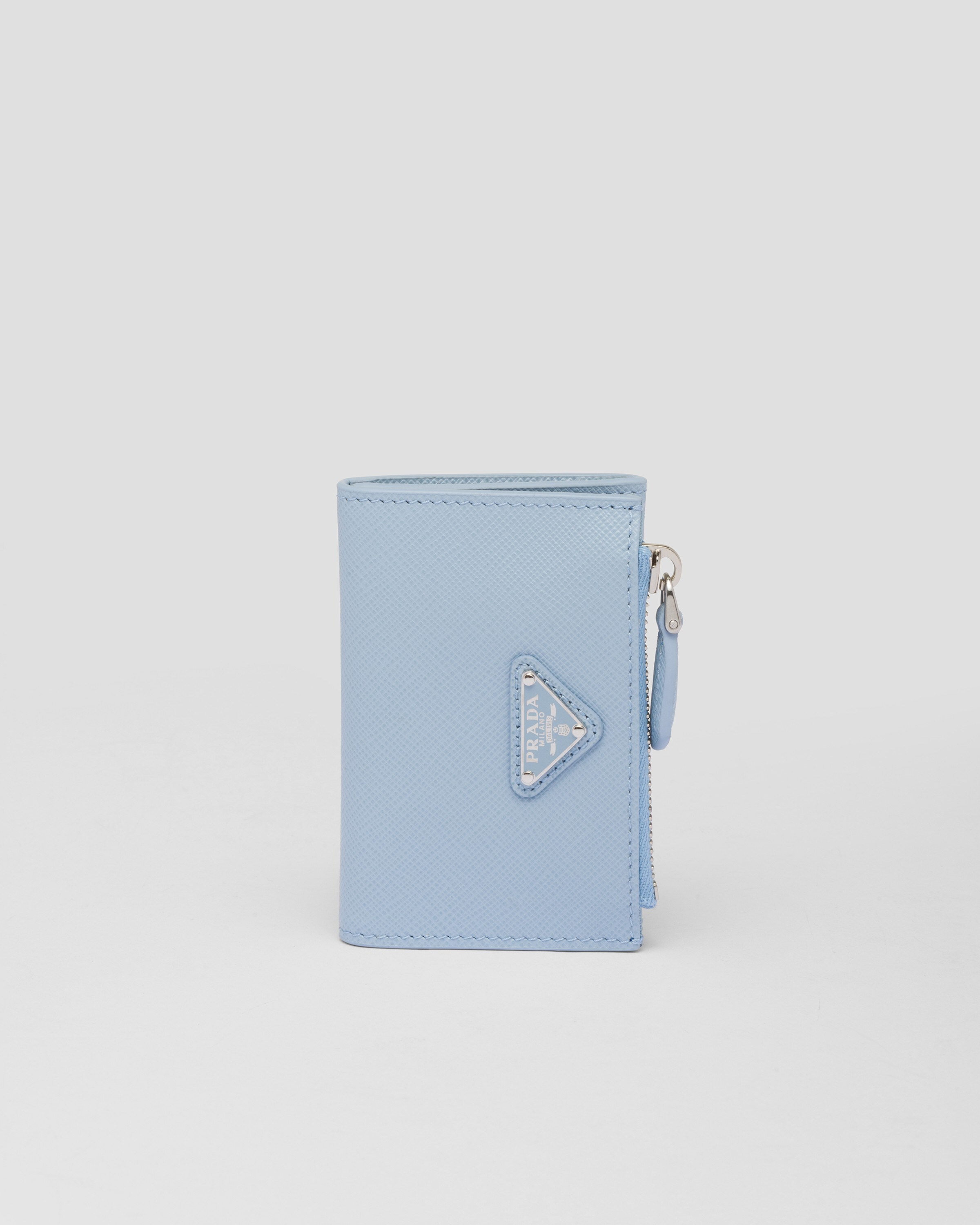 Prada Saffiano Leather Card Holder In Blue