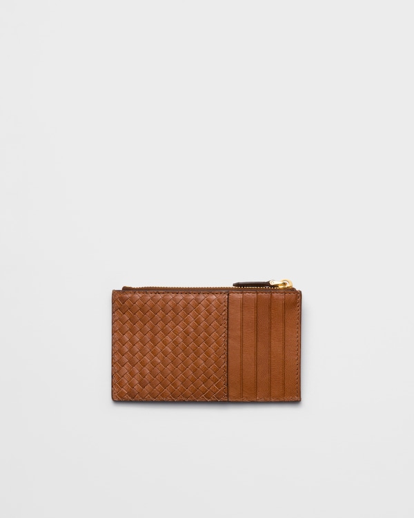 Porte-cartes en cuir tressé madras - Cognac Porte-cartes en cuir tressé madras - Cognac