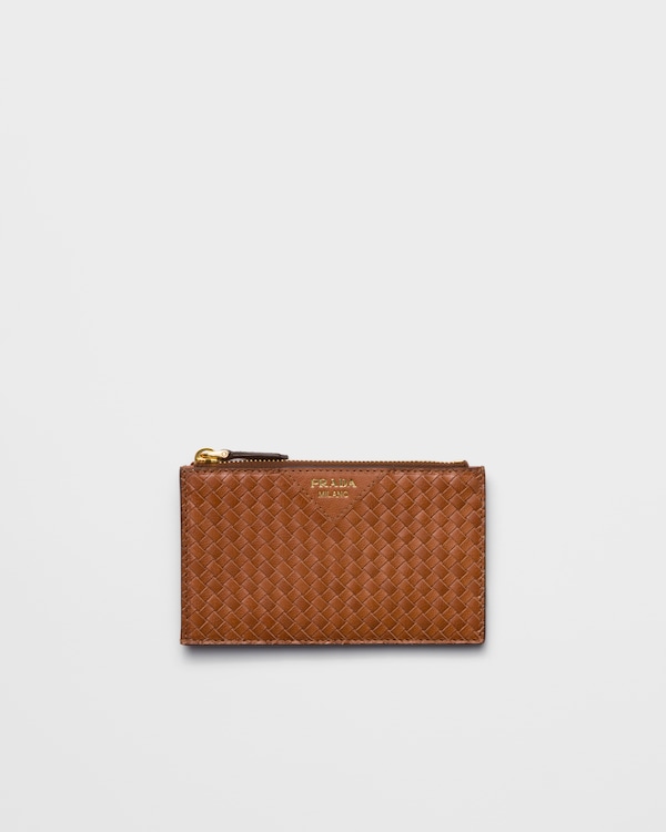 Porte-cartes en cuir tressé madras - Cognac Porte-cartes en cuir tressé madras - Cognac
