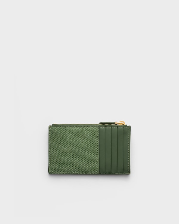 Woven madras leather card holder - Aquamarine Woven madras leather card holder - Aquamarine