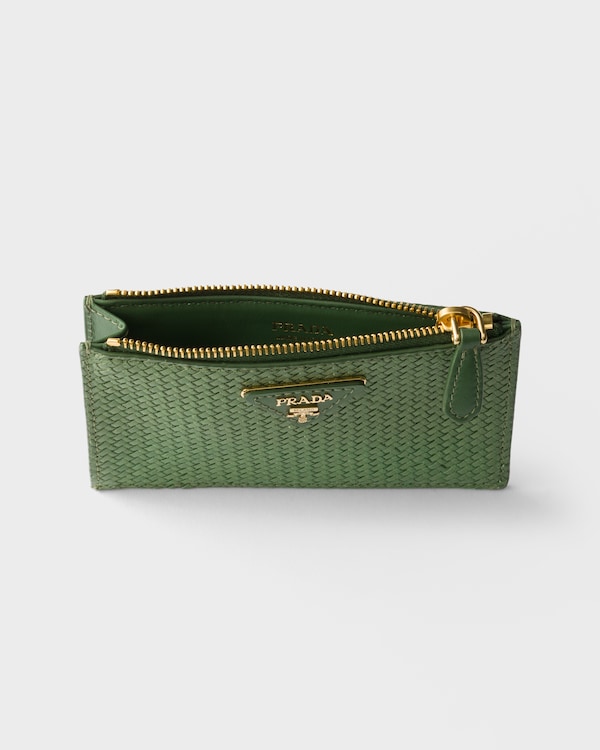 Woven madras leather card holder - Aquamarine Woven madras leather card holder - Aquamarine