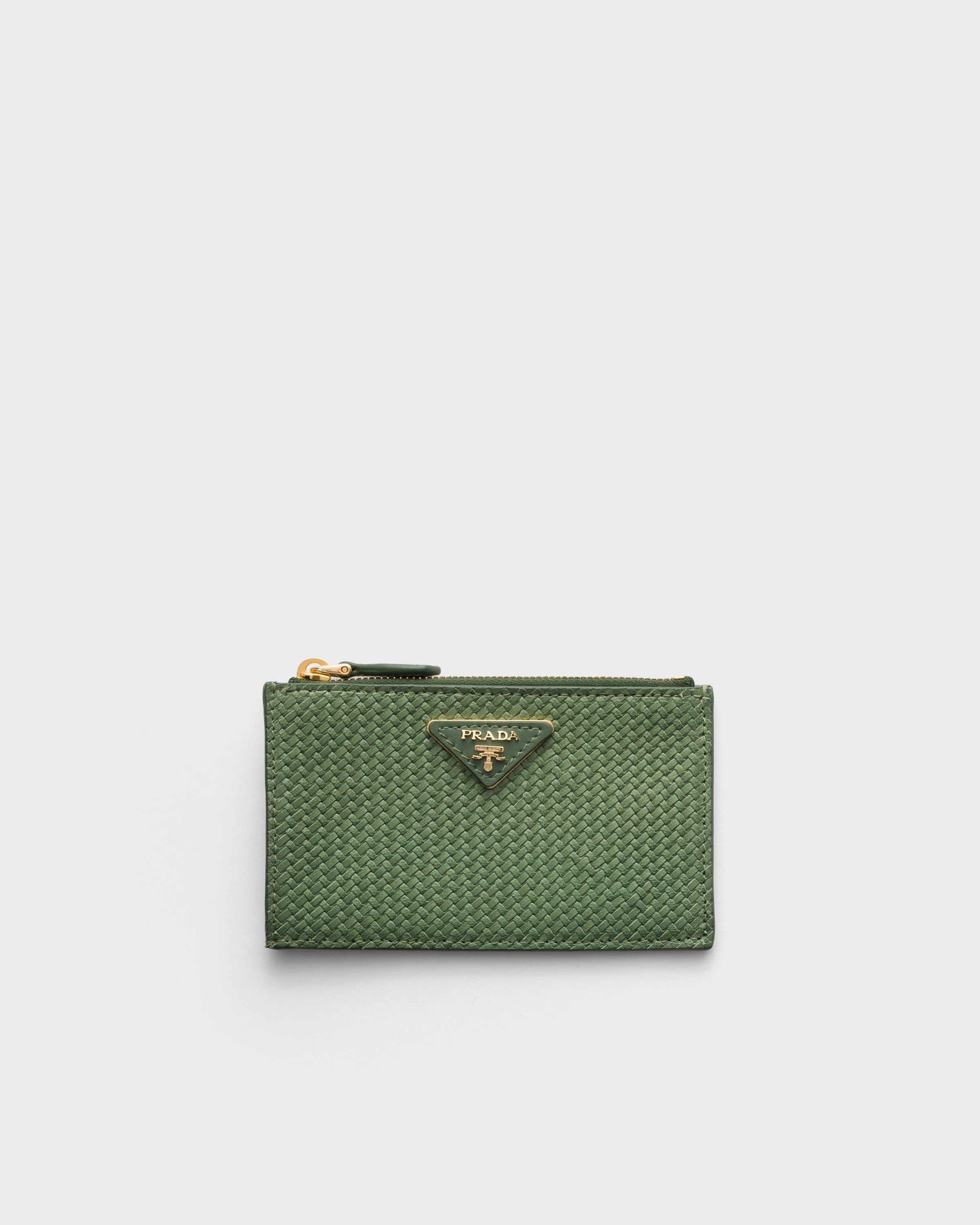 PRADA ガーメント Aquamarine Woven madras leather card holder | PRADA - United States