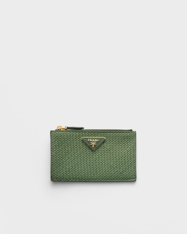 Woven madras leather card holder - Aquamarine Woven madras leather card holder - Aquamarine