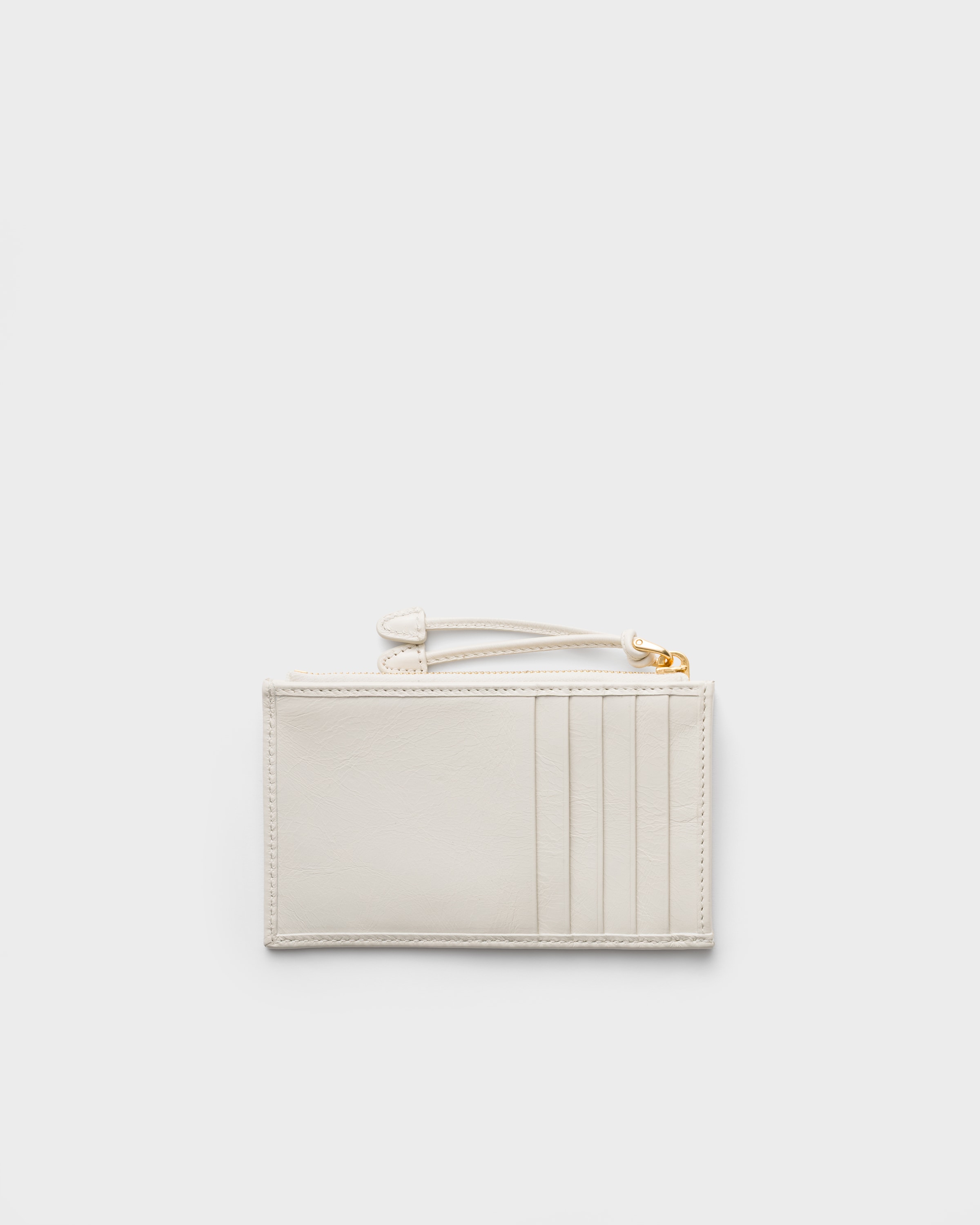 White Leather Card Holder With Zipper | PRADA