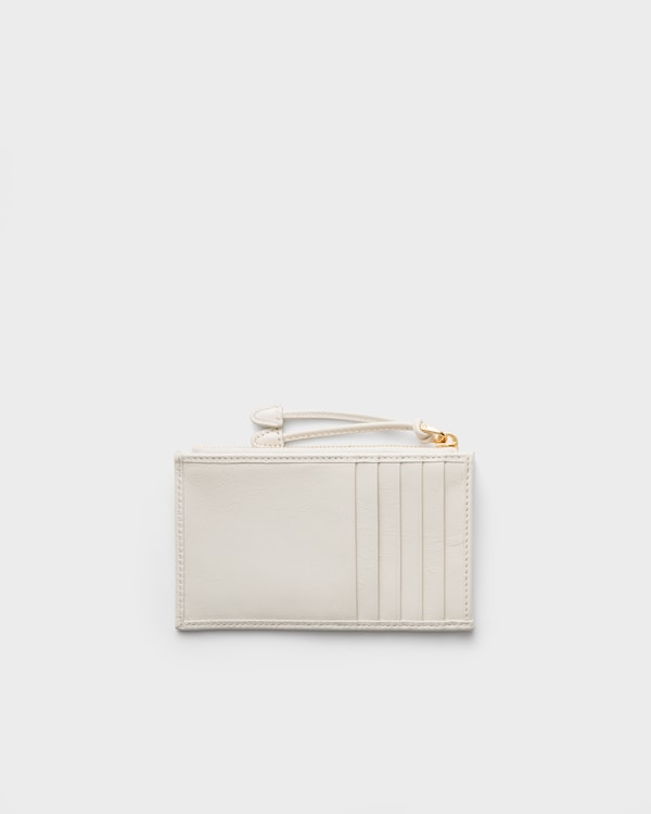 Leather card holder with zipper - White Leather card holder with zipper - White