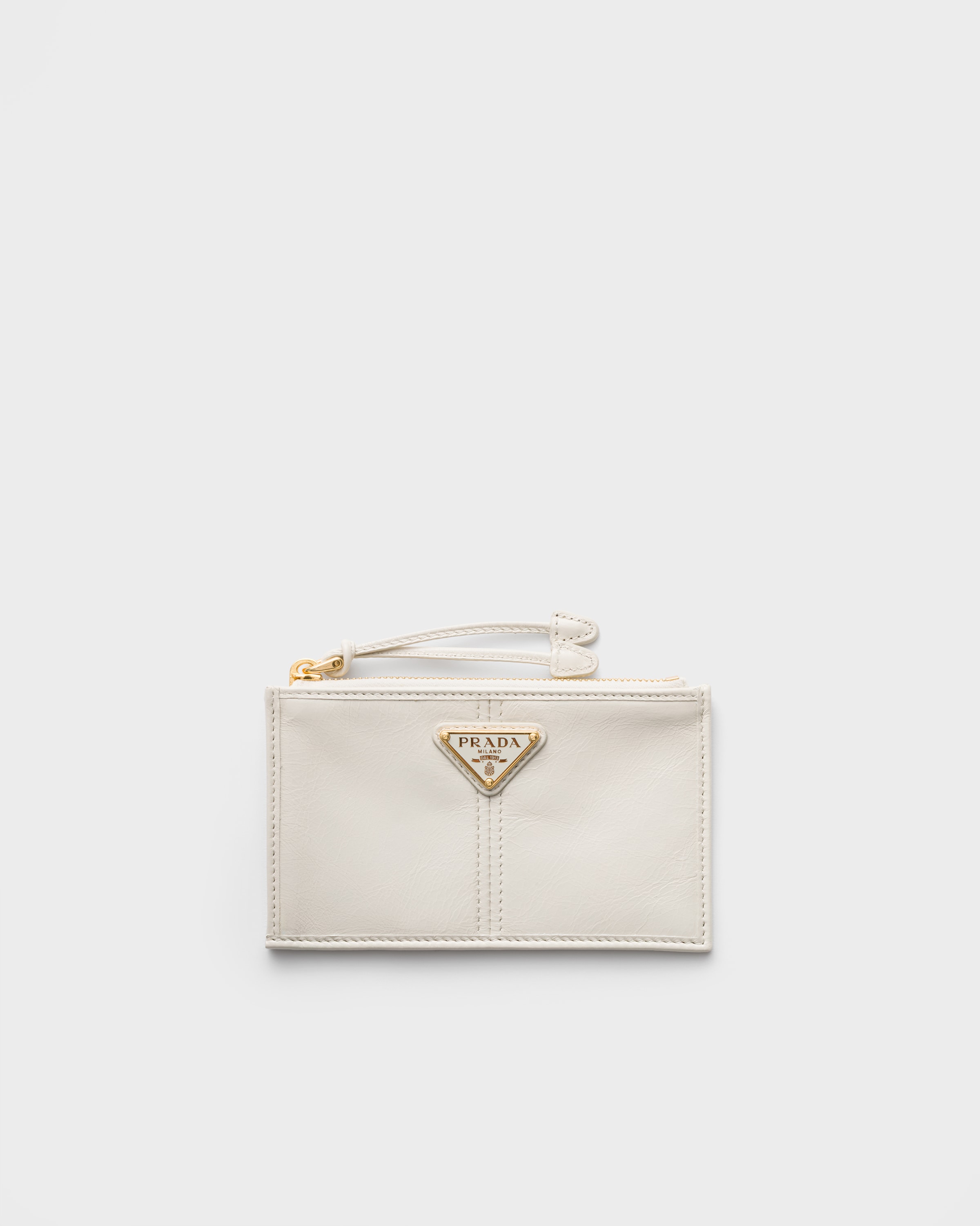 ホワイト ファスナー付レザーカードケース | PRADA