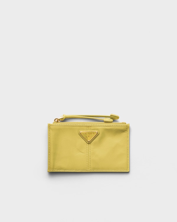 Leather card holder with zipper - Citron Yellow Leather card holder with zipper - Citron Yellow
