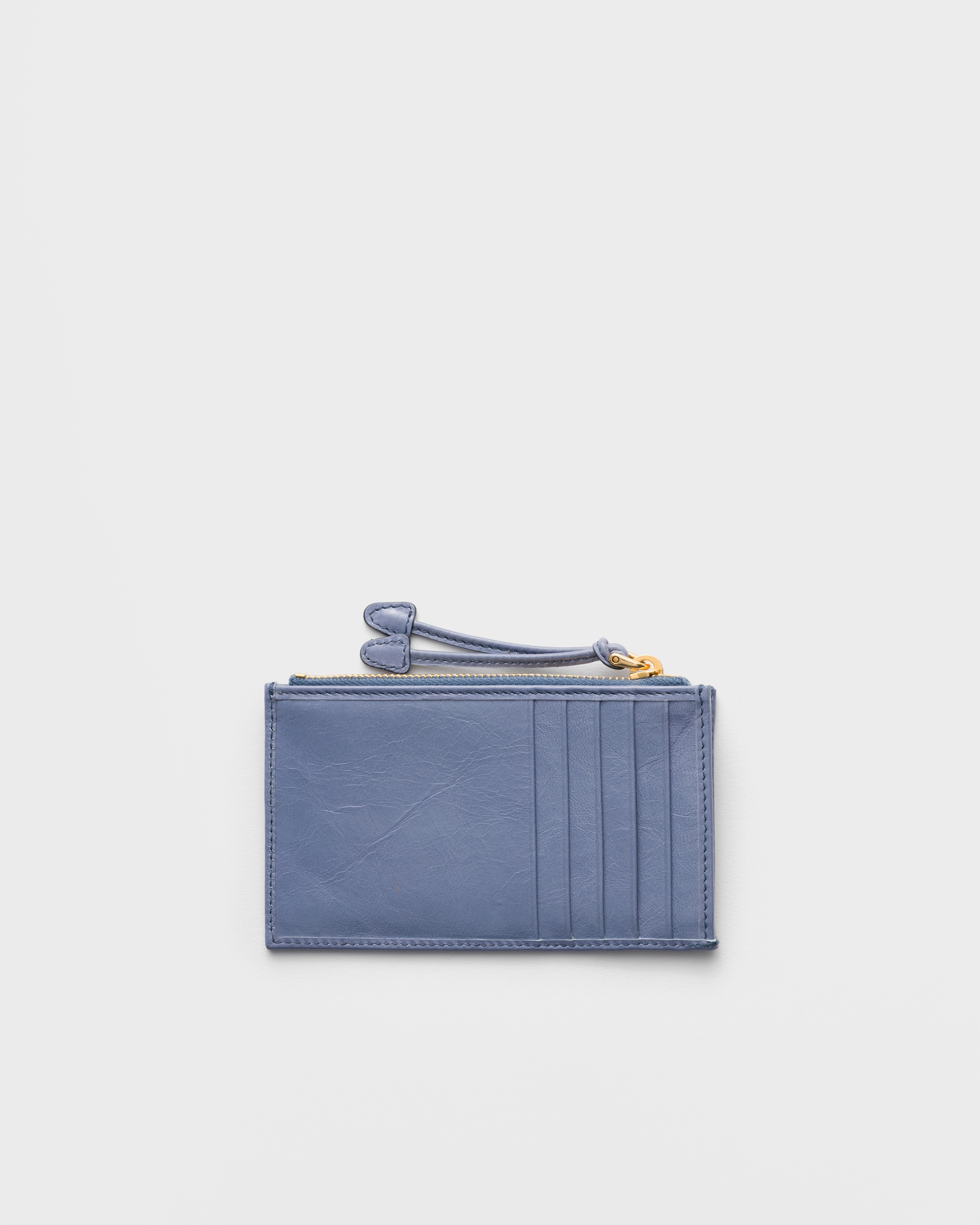 Aviation Blue Leather Card Holder With Zipper | PRADA