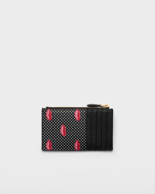 Printed Saffiano leather card holder - Black Printed Saffiano leather card holder - Black