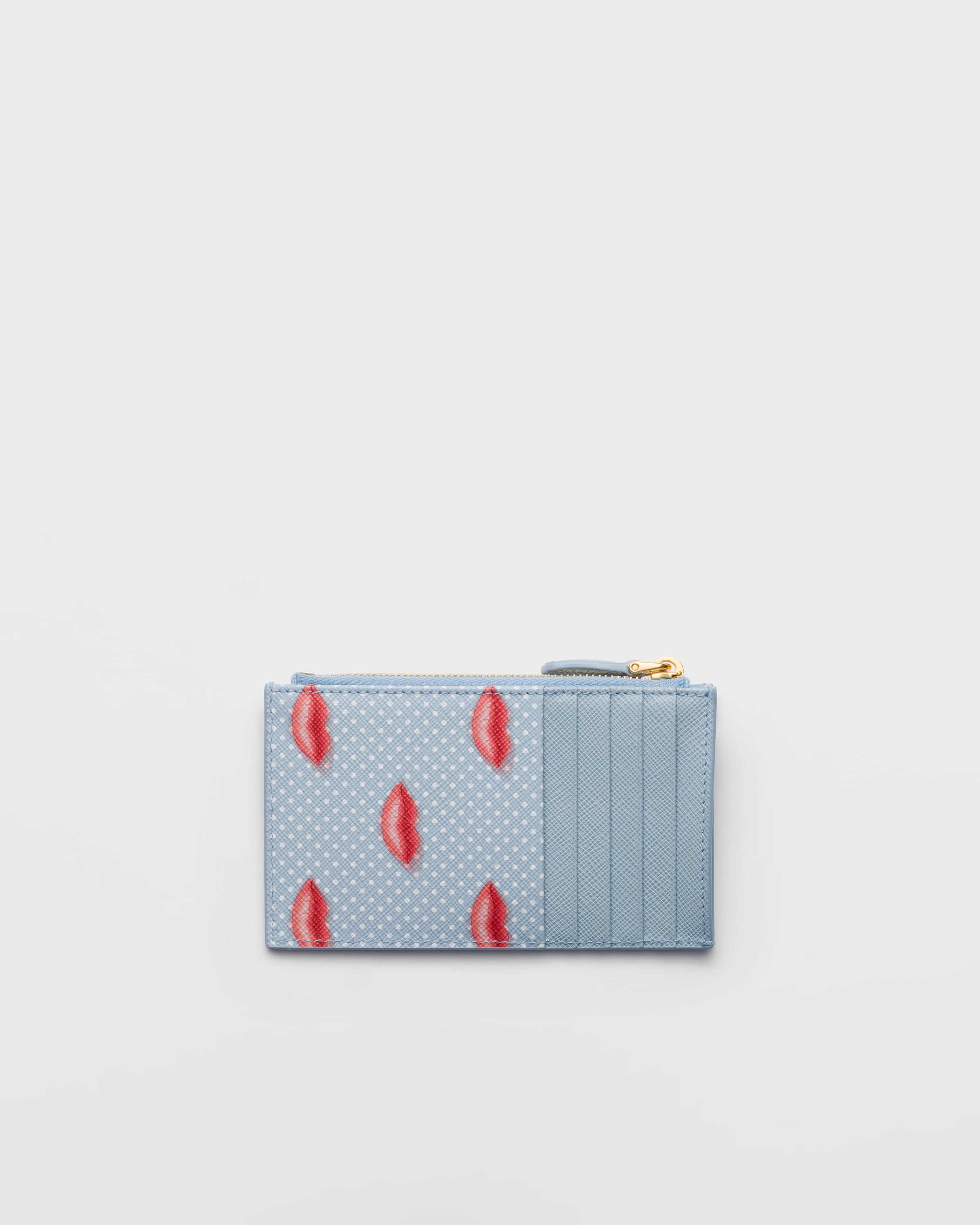 ライトブルー プリントサフィアーノレザー カードケース | PRADA