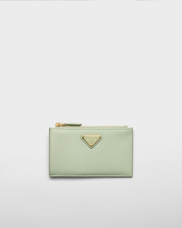 Printed Saffiano leather card holder - Aqua Printed Saffiano leather card holder - Aqua