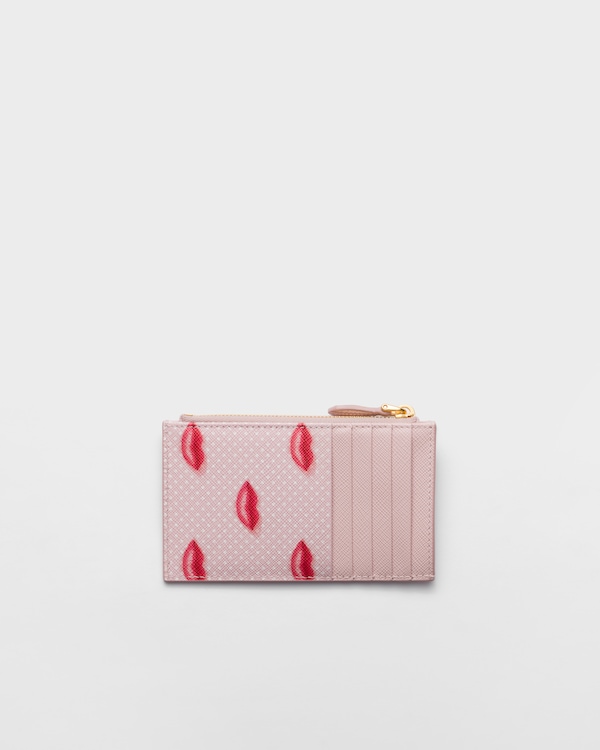 Printed Saffiano leather card holder - Alabaster Pink Printed Saffiano leather card holder - Alabaster Pink
