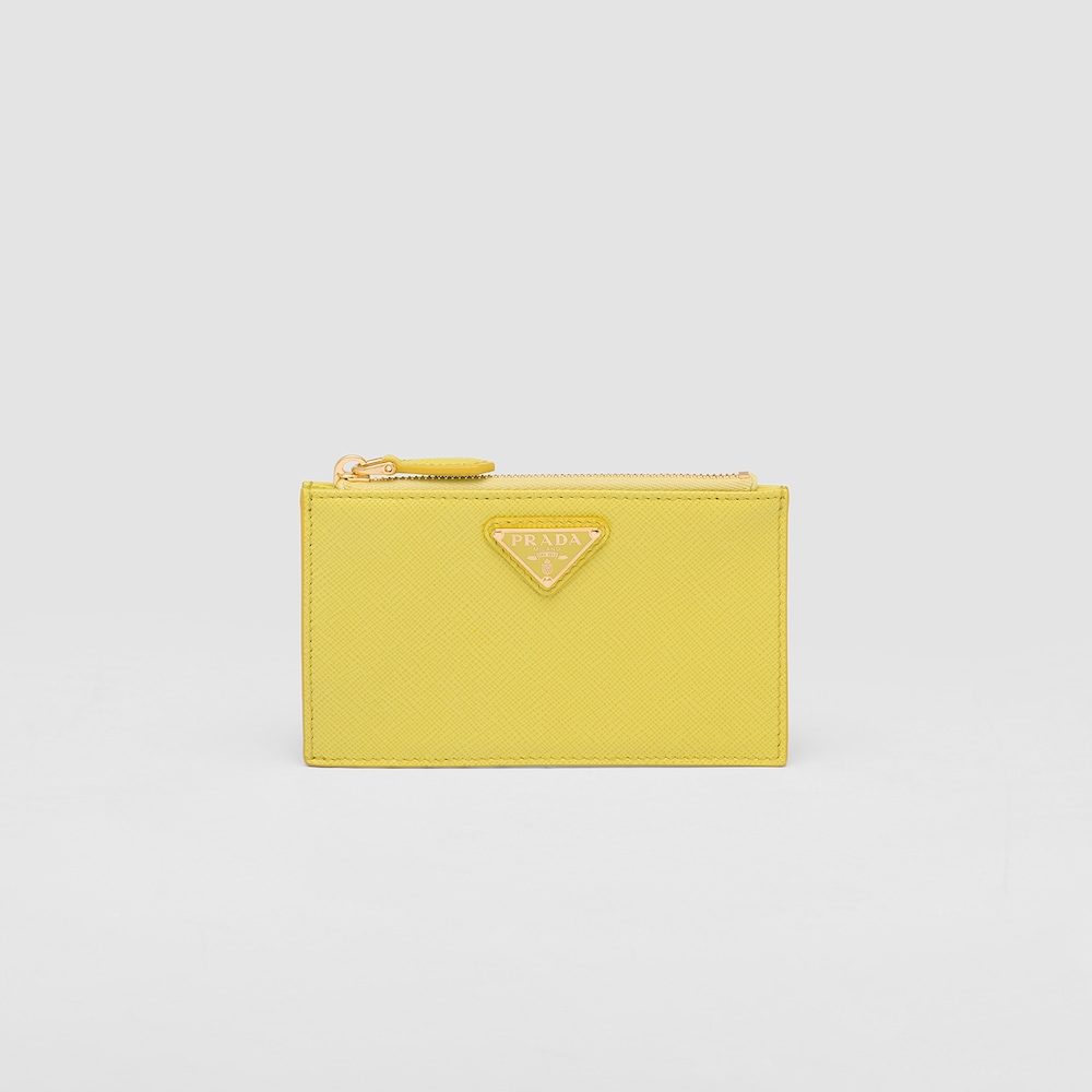 シトロンイエロー サフィアーノトライアングル カードケース | Prada