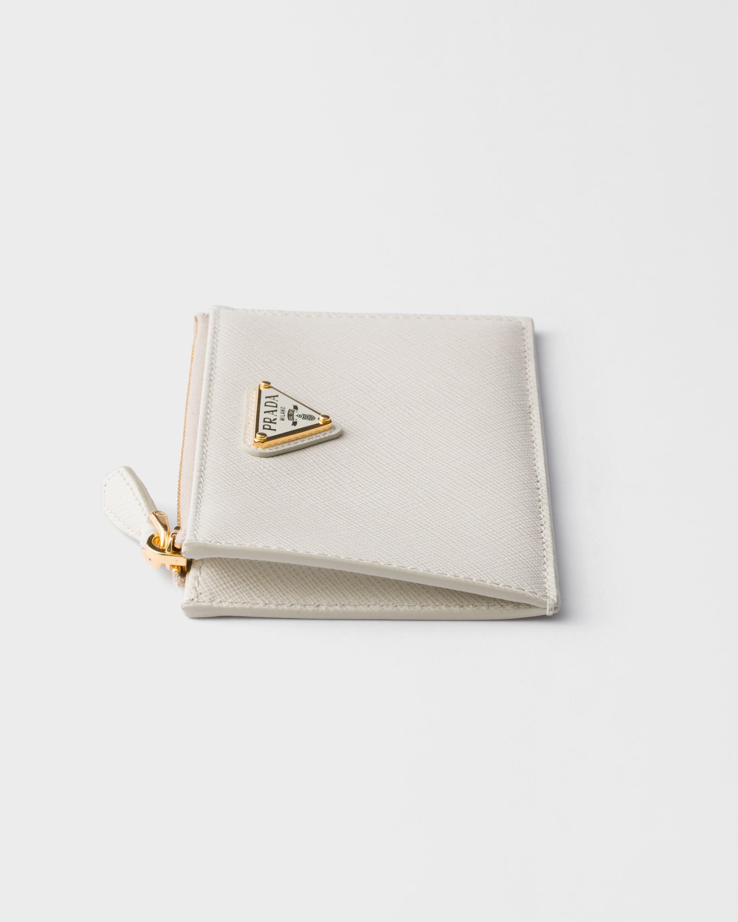 Chalk White Saffiano leather card holder | PRADA - United States