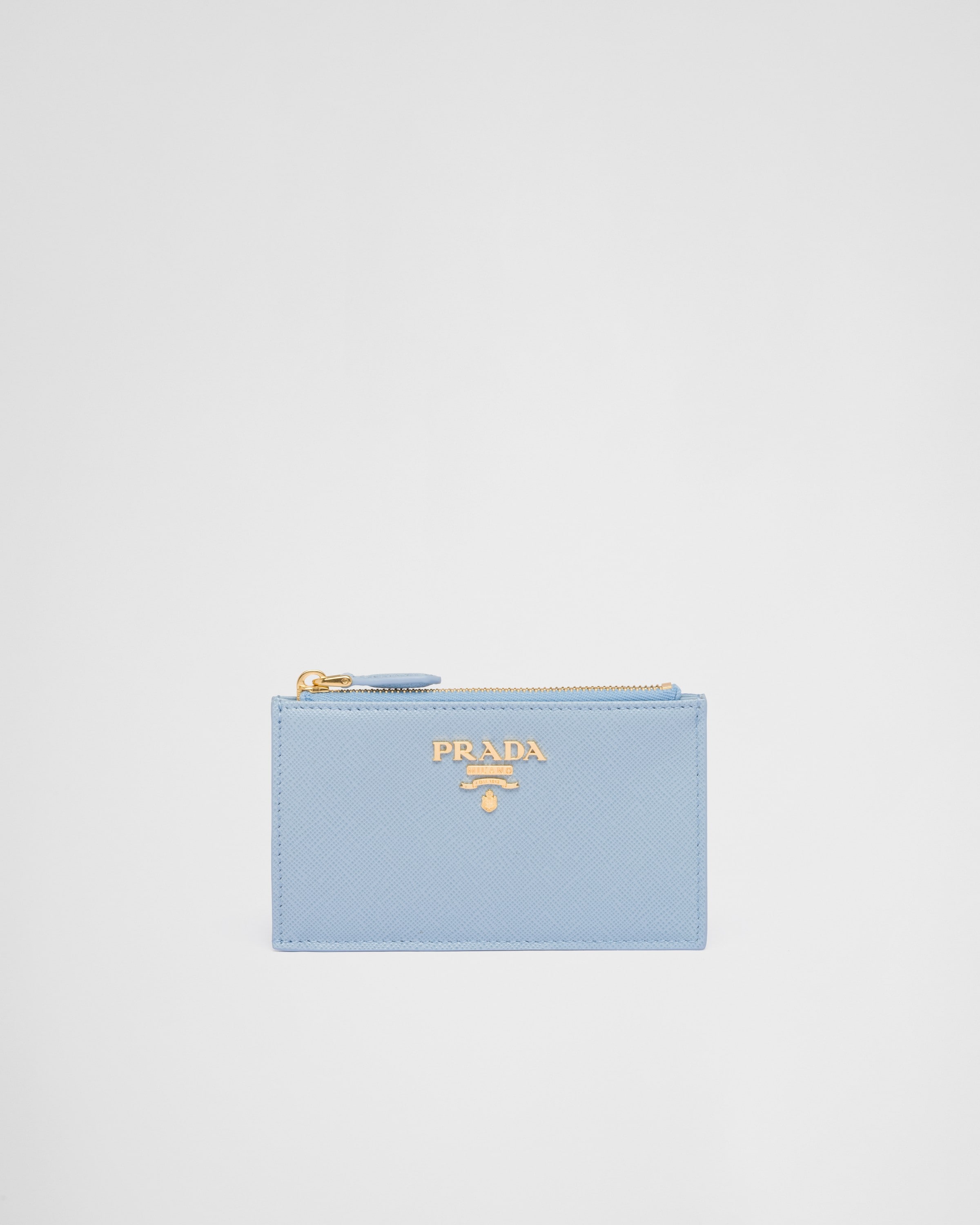 Prada Saffiano Leather Card Holder In Celestial/honda