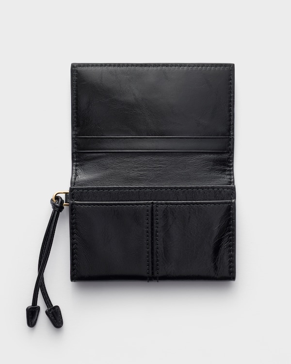 Leather card holder with flap - Black Leather card holder with flap - Black