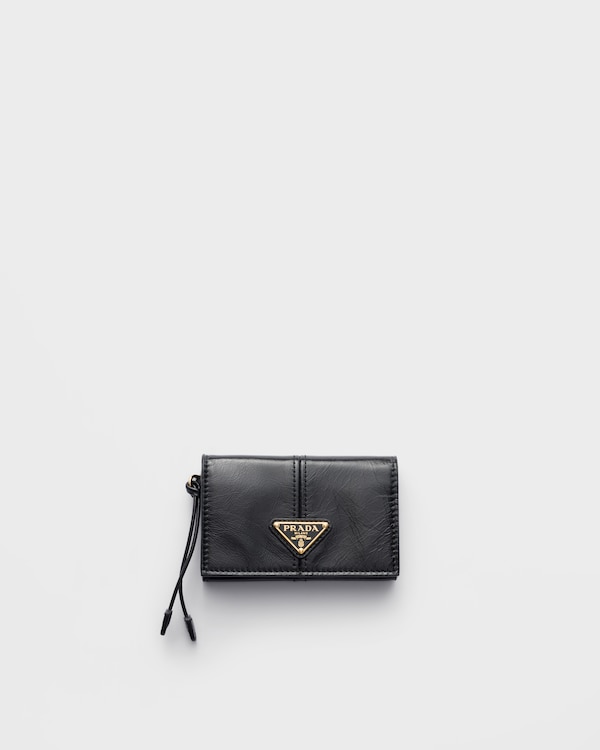 Leather card holder with flap - Black Leather card holder with flap - Black