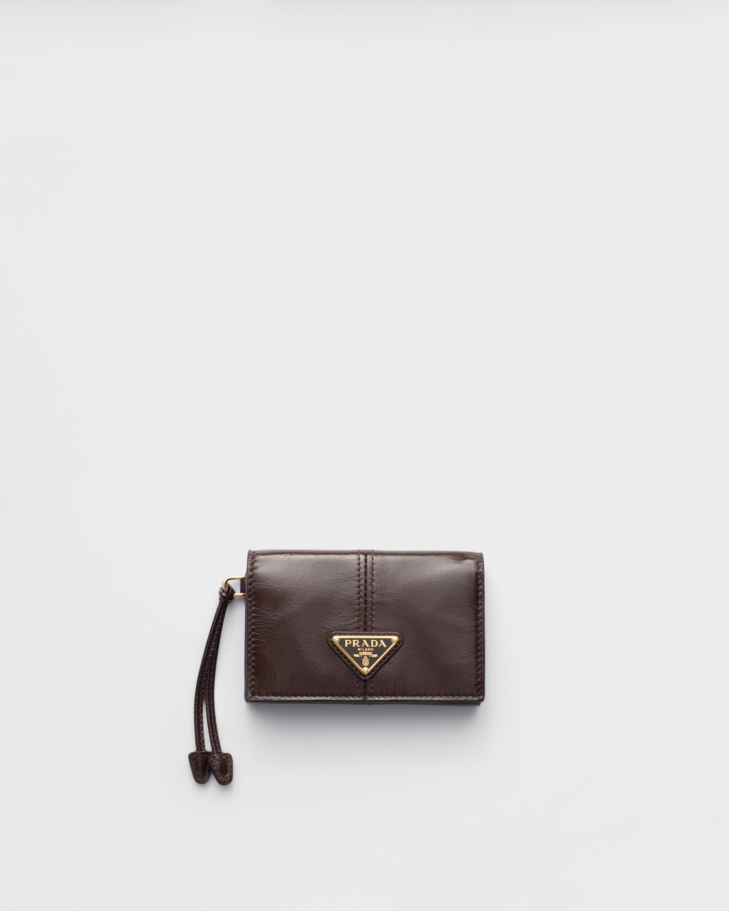 Dark Brown Leather card holder with flap | PRADA - Japan