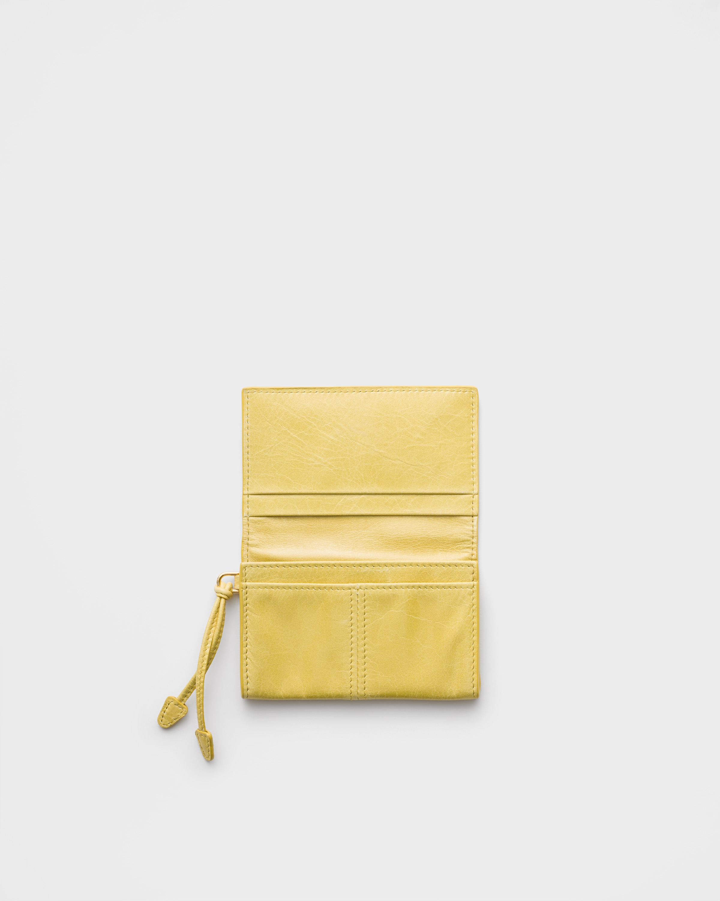 Citron Yellow Leather card holder with flap | PRADA - Japan