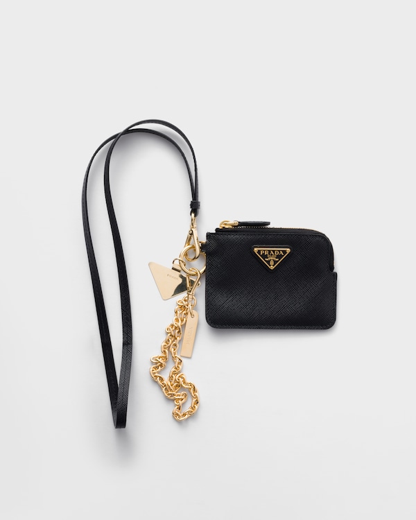 Saffiano leather card holder with shoulder strap Saffiano leather card holder with shoulder strap