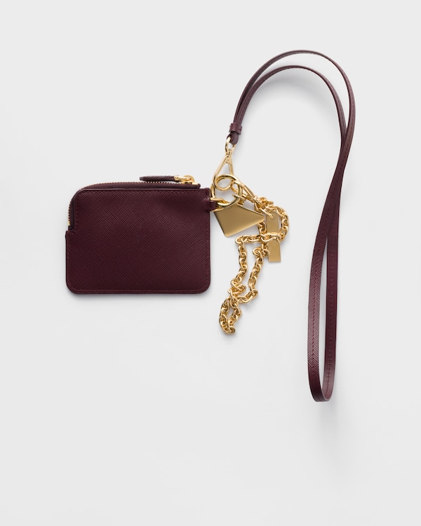 Saffiano leather card holder with shoulder strap Saffiano leather card holder with shoulder strap