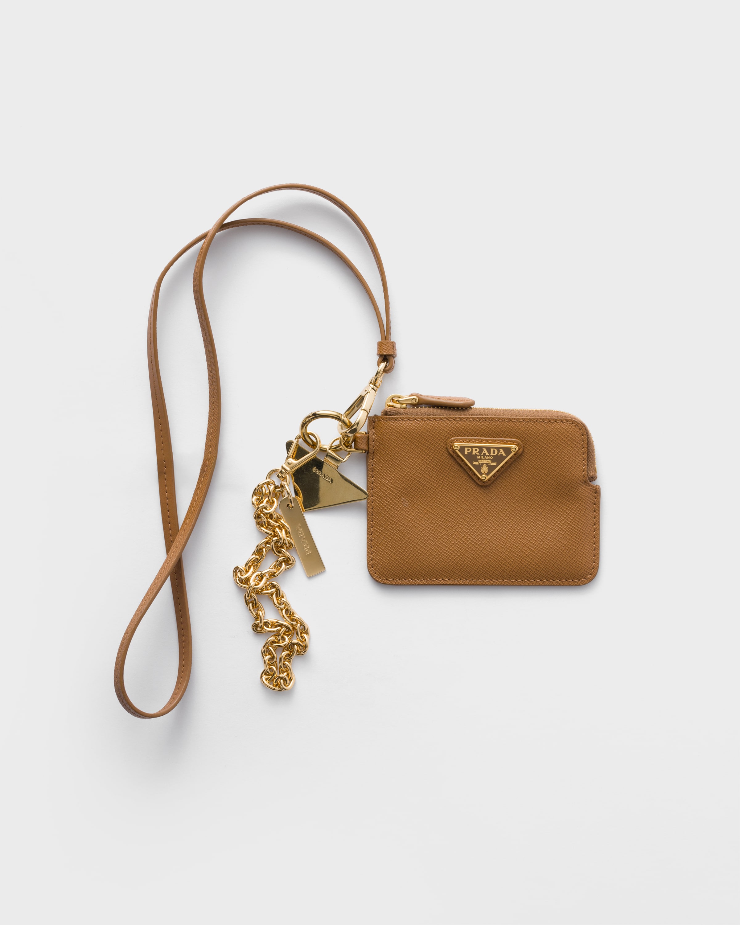 キャメル ショルダーストラップ付 サフィアーノレザー カードケース