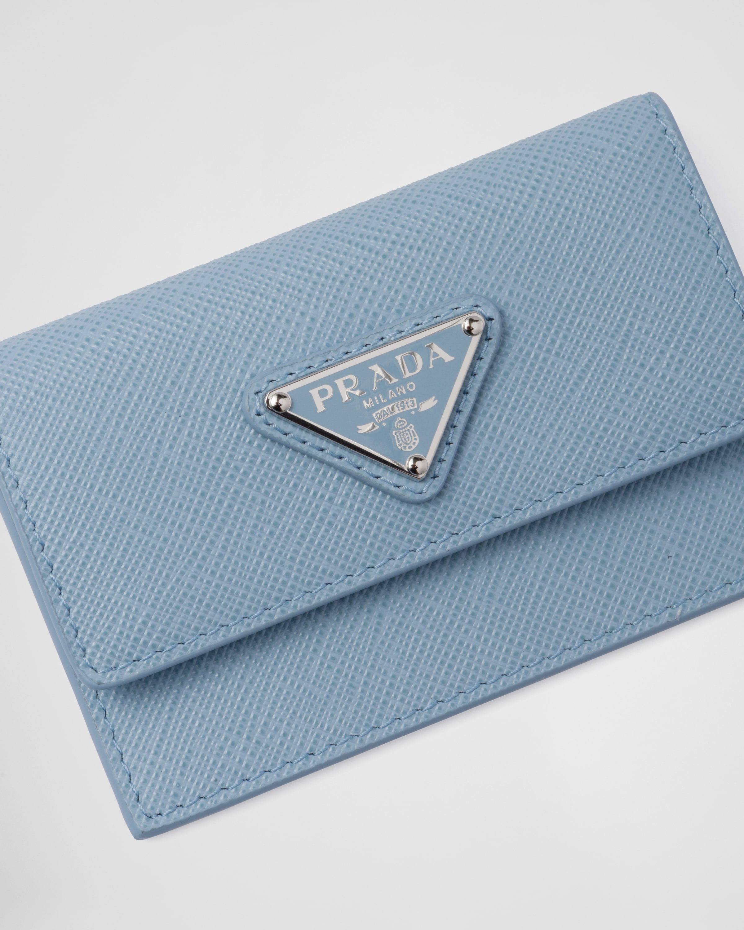Pale Blue Saffiano Leather Card Holder PRADA