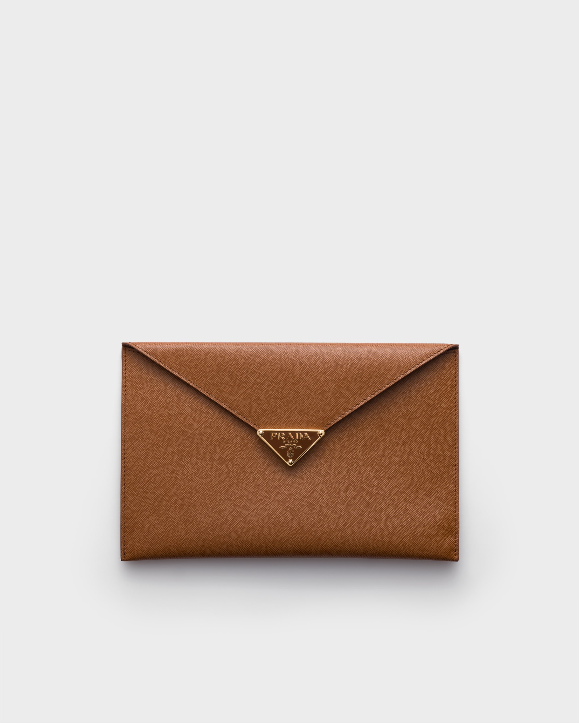 Cognac Saffiano Leather Envelope Clutch | PRADA - United States