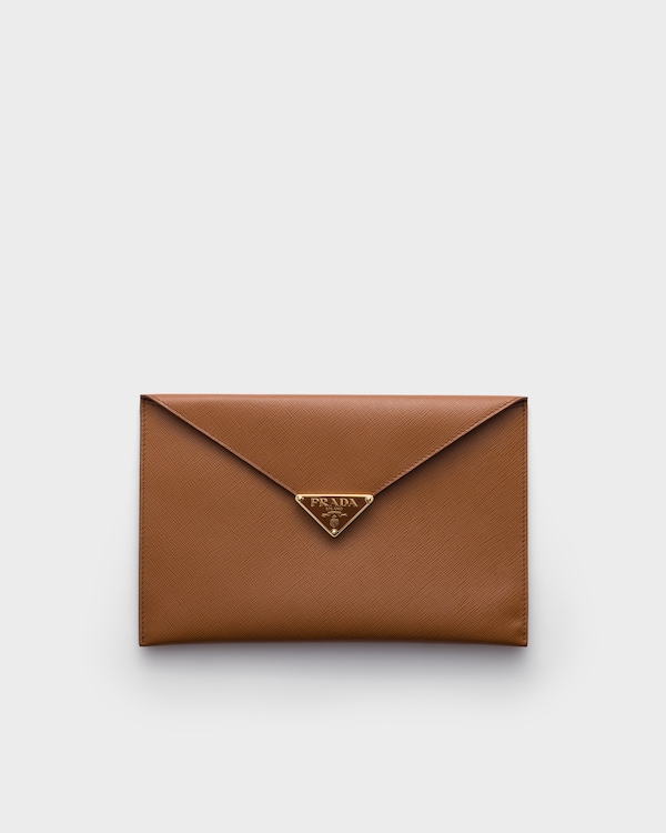 Saffiano leather envelope clutch - Cognac Saffiano leather envelope clutch - Cognac