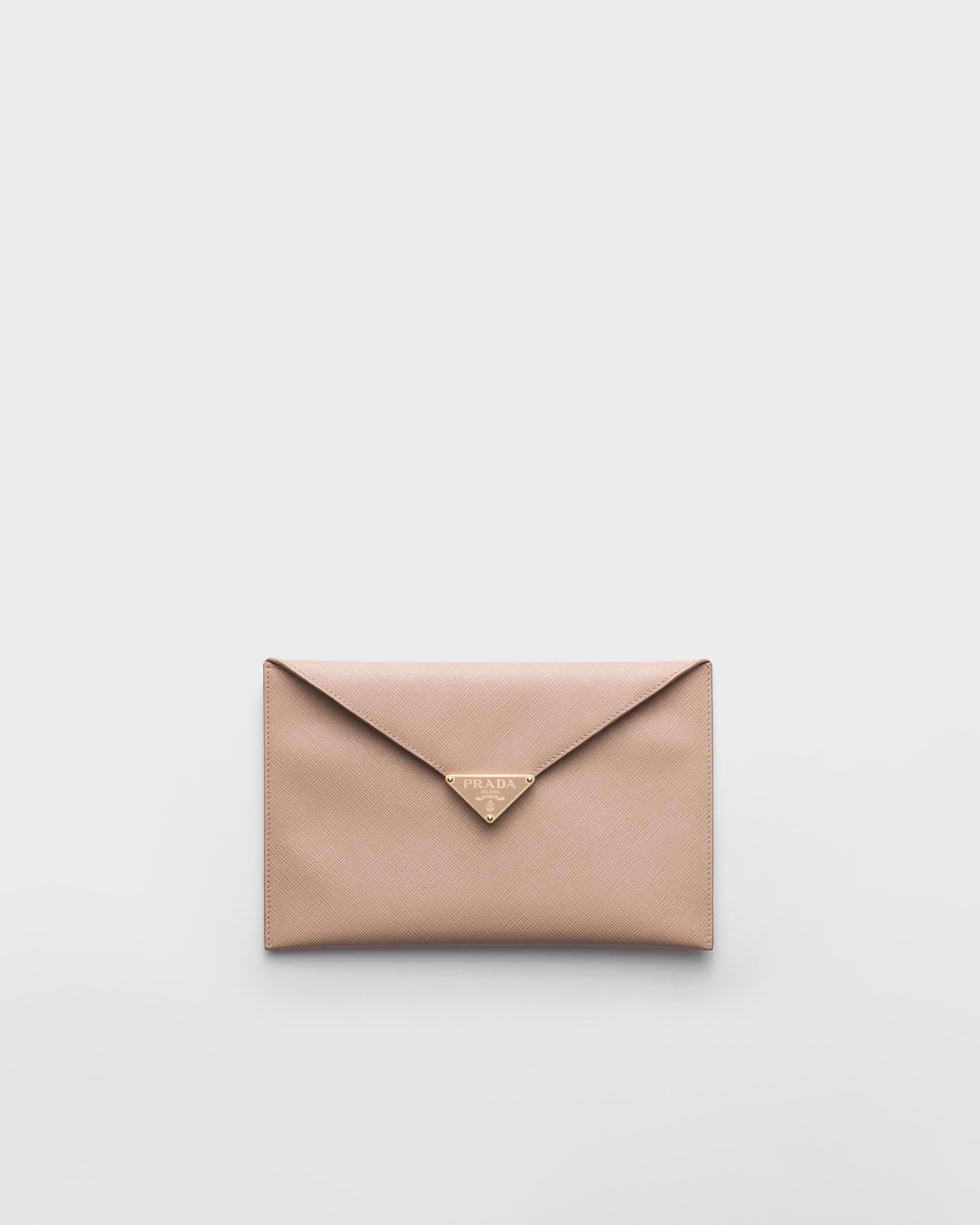 Powder Pink Saffiano leather envelope clutch | PRADA