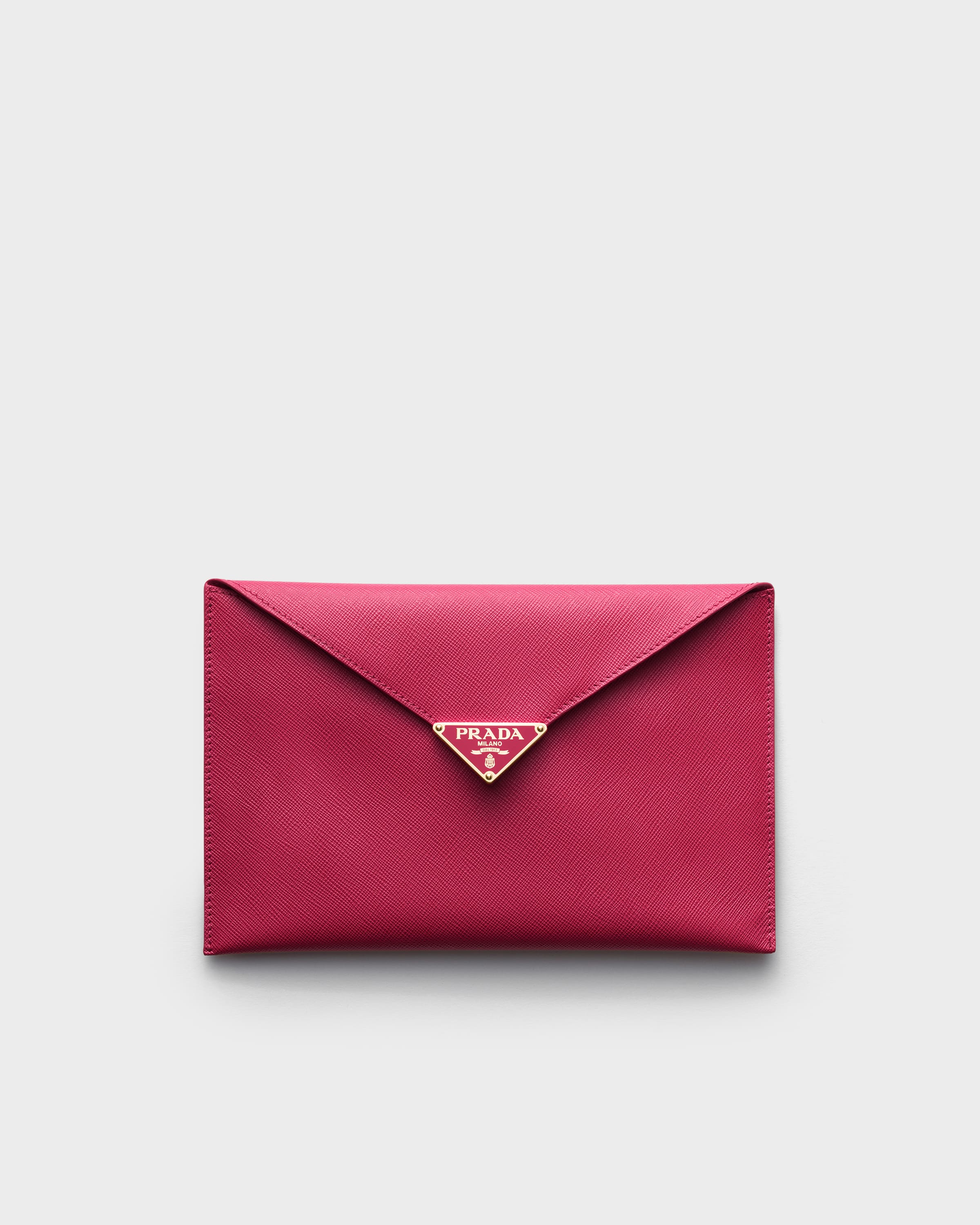 Peony Pink Saffiano leather envelope clutch | PRADA - United States