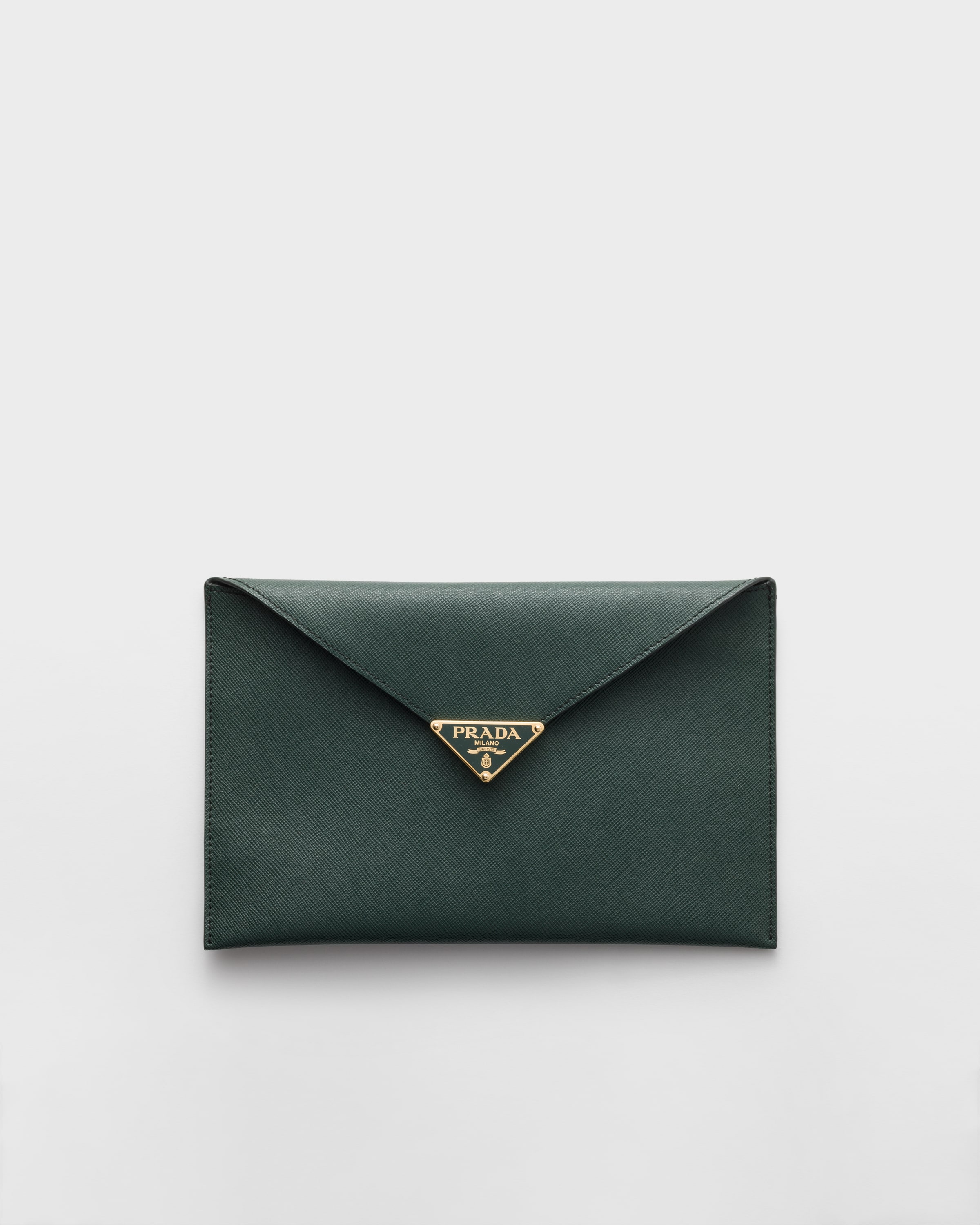 Emerald Green Saffiano Leather Envelope Clutch | PRADA