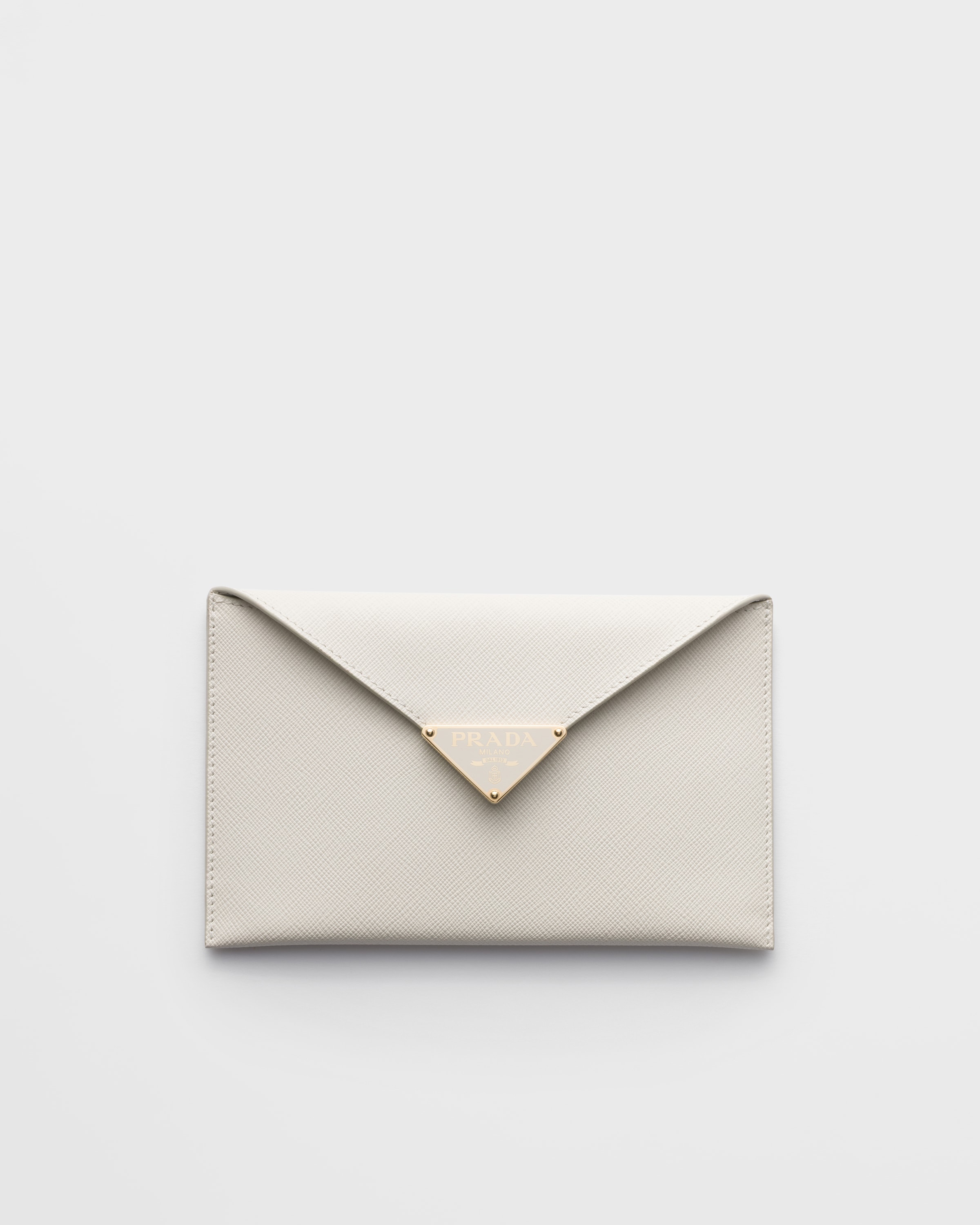 Chalk White Saffiano leather envelope clutch | PRADA - United States