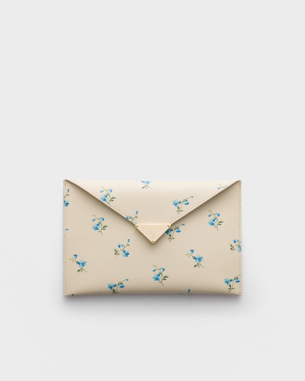 Printed Saffiano leather envelope clutch - Natural Printed Saffiano leather envelope clutch - Natural