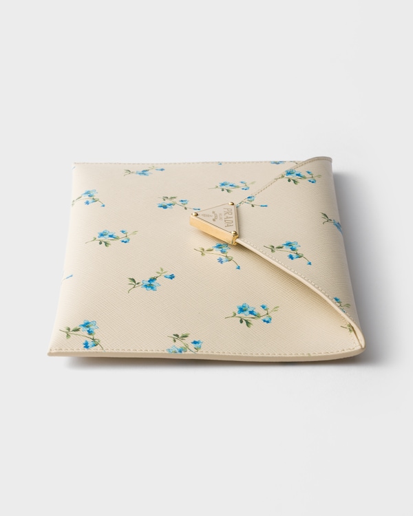 Printed Saffiano leather envelope clutch - Natural Printed Saffiano leather envelope clutch - Natural